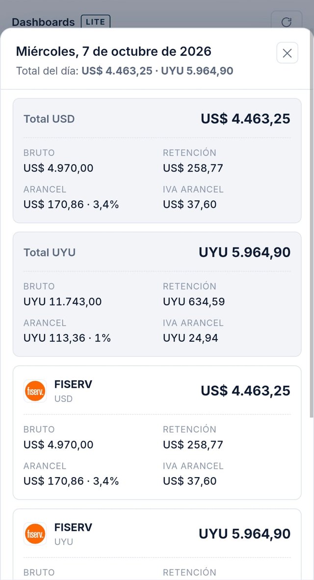 DaMap Lite: detalle de liquidaciones de un día