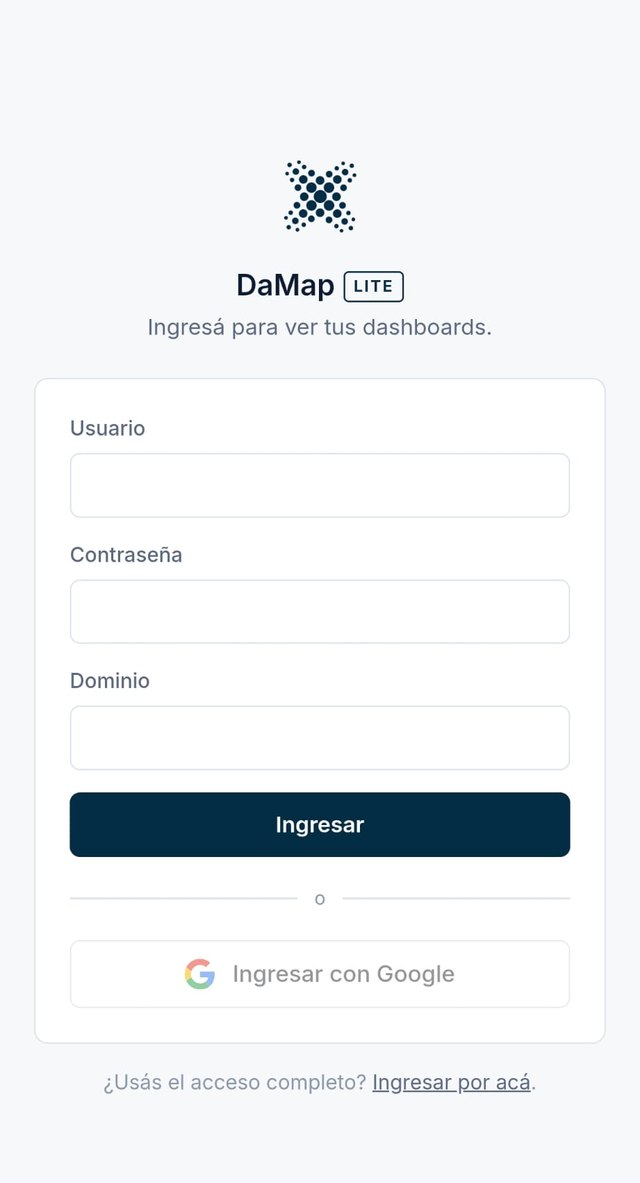 DaMap Lite: pantalla de ingreso con cuenta de Google